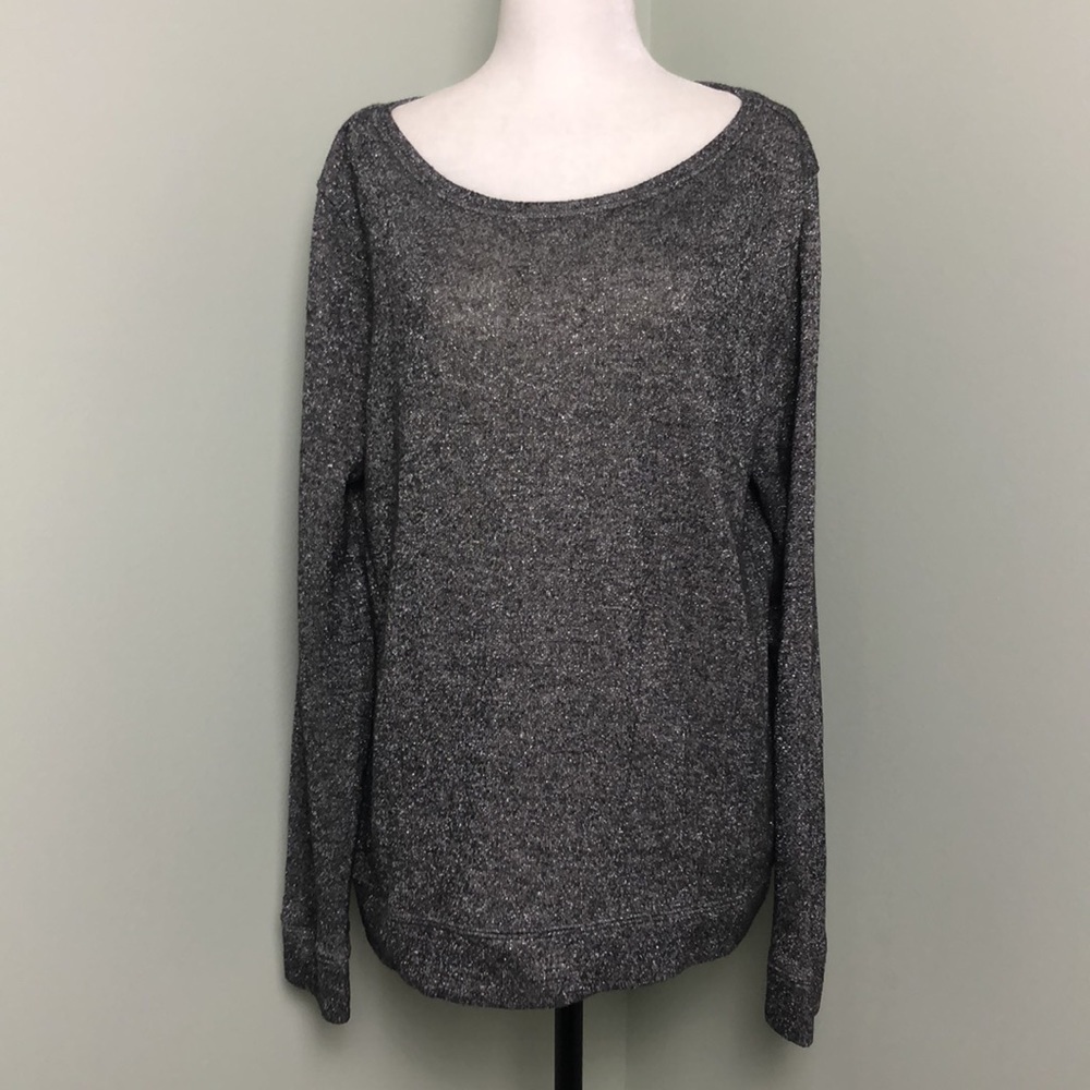 🤍 XL 🤍 Silver LOFT Top Metallic Silver Long Sleeve Crew Neck Shimmer